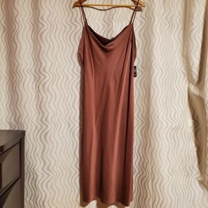 NWT Express Satin Cowl Neck Midi Slip Dress Copper XL
